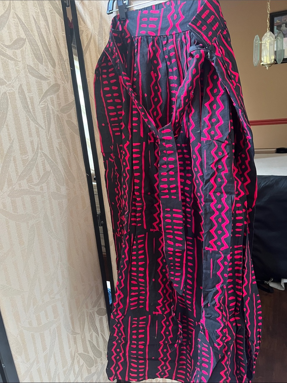 Bohemian Maxi Skirt in Black & Hot Pink